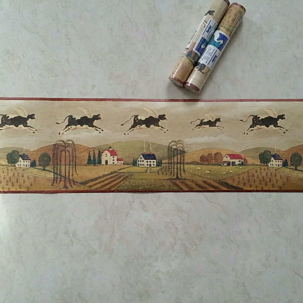 RESERVED Wallpaper Border Country Flying Cows 2 ROLLS - Picture 3 of 11